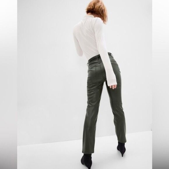 Gap High Rise Faux-Leather Vintage Slim Jeans 30/10 Petite Mistletoe Green NWT - Picture 2 of 16
